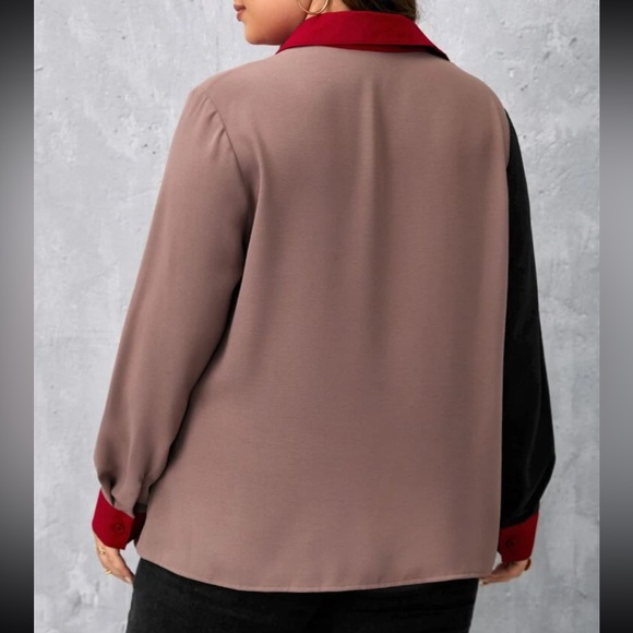 Plus Size Color Block Button Down Top Shirt - Picture 2 of 5